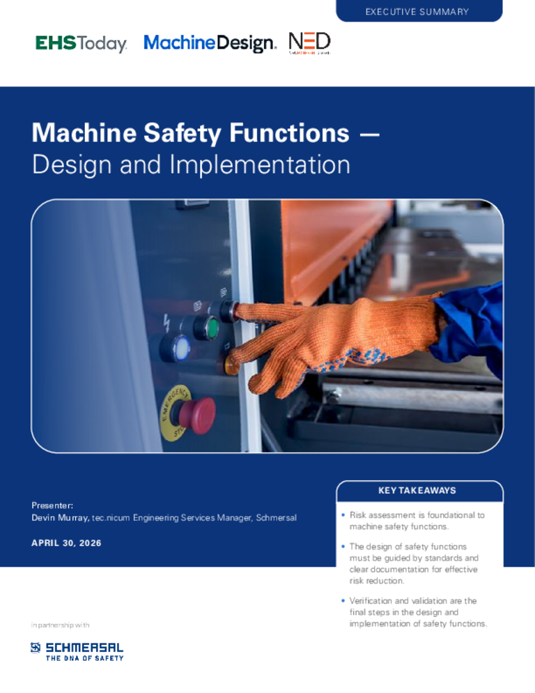 cover, executive summary for Machine Safety Functions webinar
